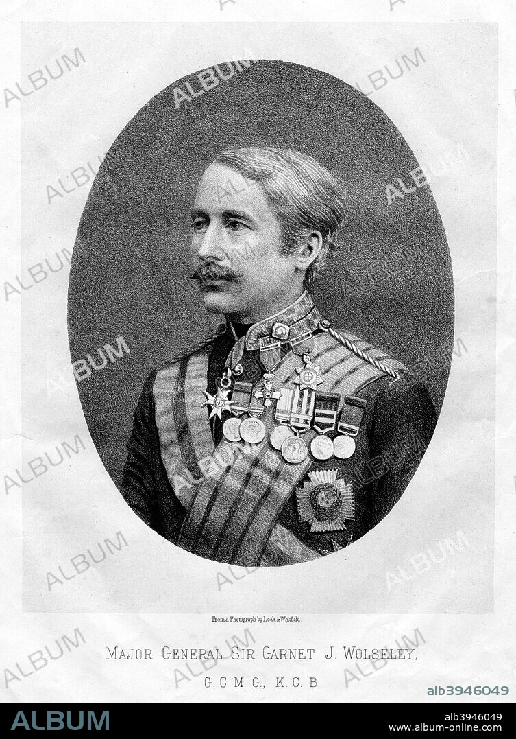 The Right Honourable Garnet Joseph Wolseley, 1st Viscount Wolseley, British Field Marshal, 1880. Irish-born Wolseley (1833-1913) served in Burma, the Crimean War, the Indian Sepoy Rebellion, China, Canada, and widely in Africa. In 1885 Wolseley arrived at Khartoum too late to relieve General Gordon. He served as Commander-in-Chief of the British Army from 1890-1895.