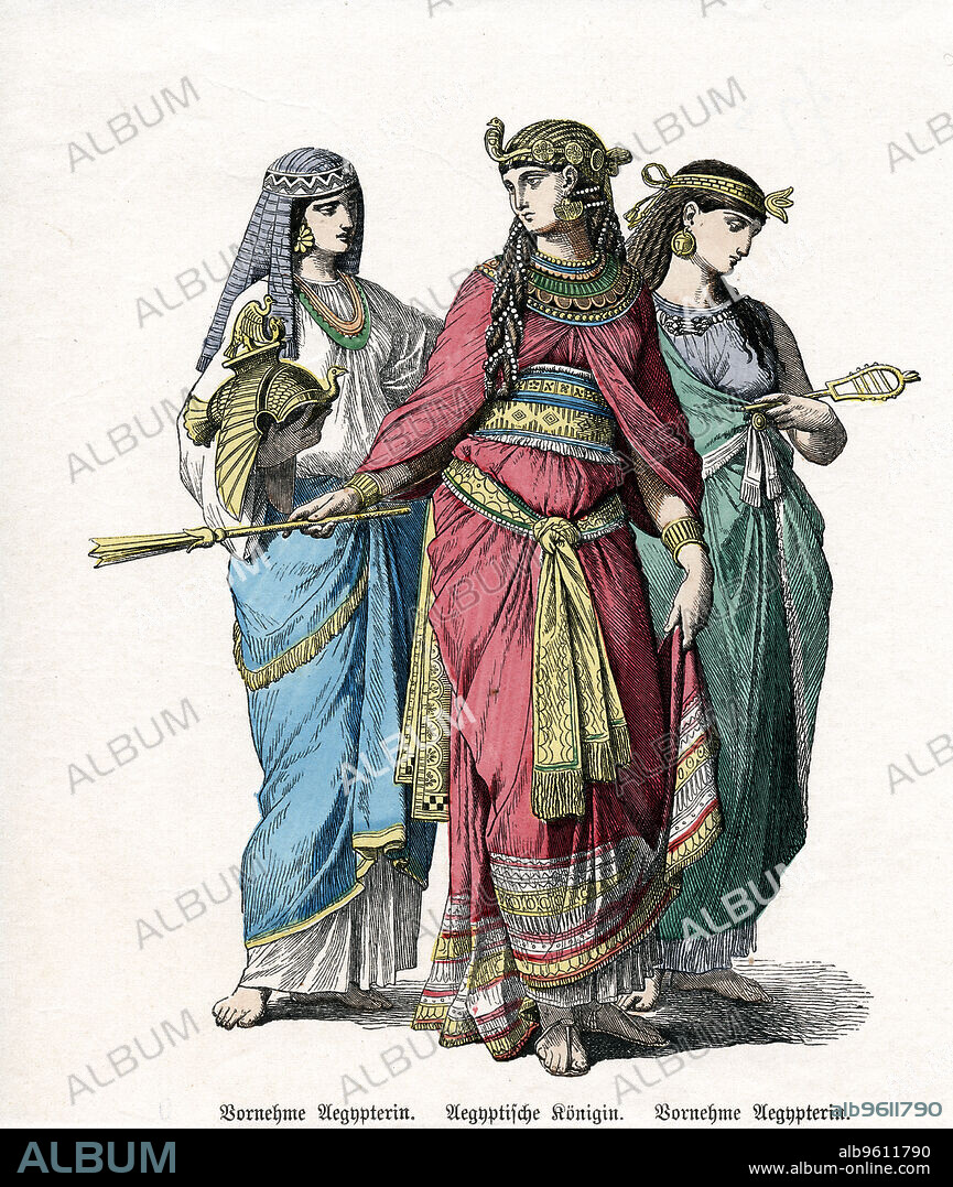 Egyptian queen and female attendants, mid 19th century.