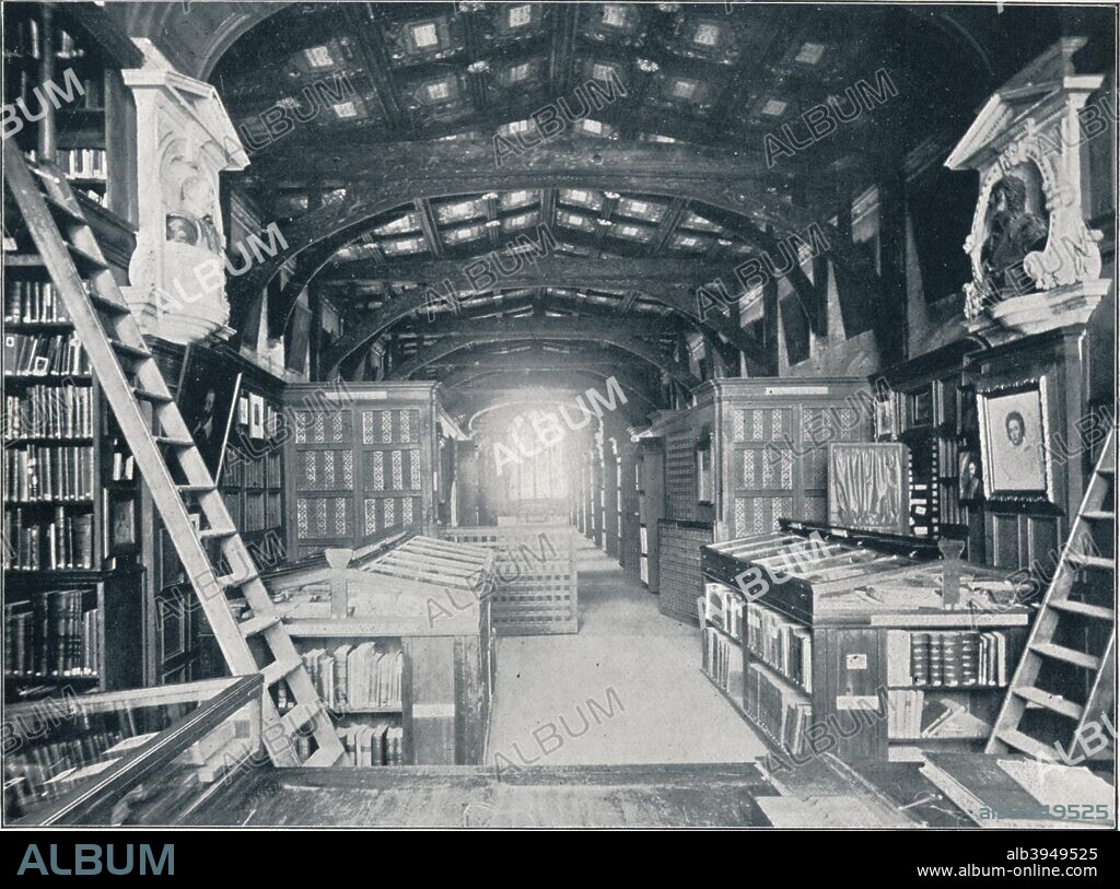 Duke Humphrey's Library, c1902. Duke Humfrey's Library is the oldest reading room in the Bodleian Library at the University of Oxford. Duke Humfrey's Library is named after Humphrey of Lancaster, 1st Duke of Gloucester, a younger son of Henry IV of England. Oxford built Duke Humfrey's Library as a second story to the Divinity School in 1450-80. It is used as Hogwart's library in the Harry Potter series of films. From The Connoisseur Vol. IV [Otto Limited, London, 1902.].