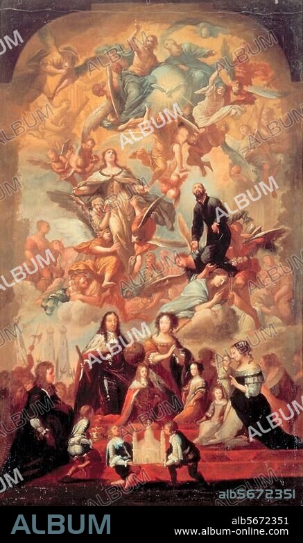 ANTONIO ZANCHI. Zanchi, Antonio. 1631-1722. "The Holy Trinity, the Saints Adelheid and Cajetan and the Elector Ferdinand Maria of Bavaria with family and entourage". Sketch for the High Altar Painting in the Theatinerkirche in Munich. Oil on canvas, 100 × 66cm. Munich, Alte Pinakothek.