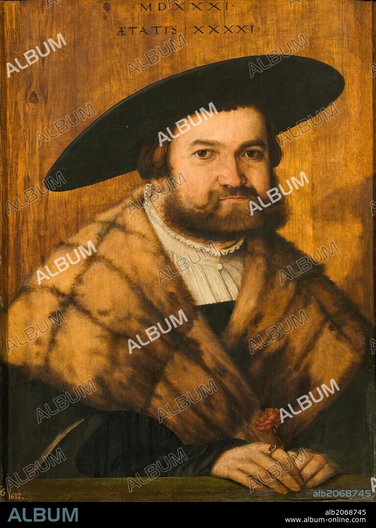 CHRISTOPH AMBERGER. Cristoph Amberger / 'El orfebre de Augsburgo, Jörg Zörer, de 41 años', 1531, Escuela Alemana, Óleo sobre Tabla, 78 cm x 51 cm, P02183.