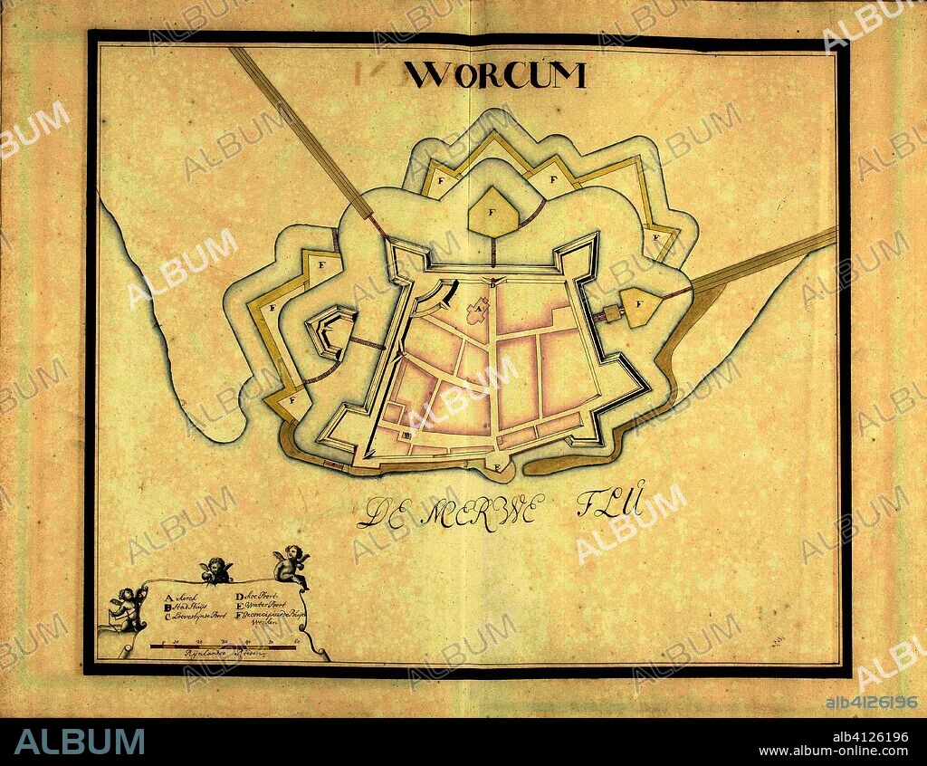 Plattegrond van Workum, ca. 1701-1715. Worcum (title on object). Draughtsman: Samuel Du Ry de Champdoré. Dating: 1701 - 1715. Place: Netherlands. Measurements: h 482 mm × w 620 mm.