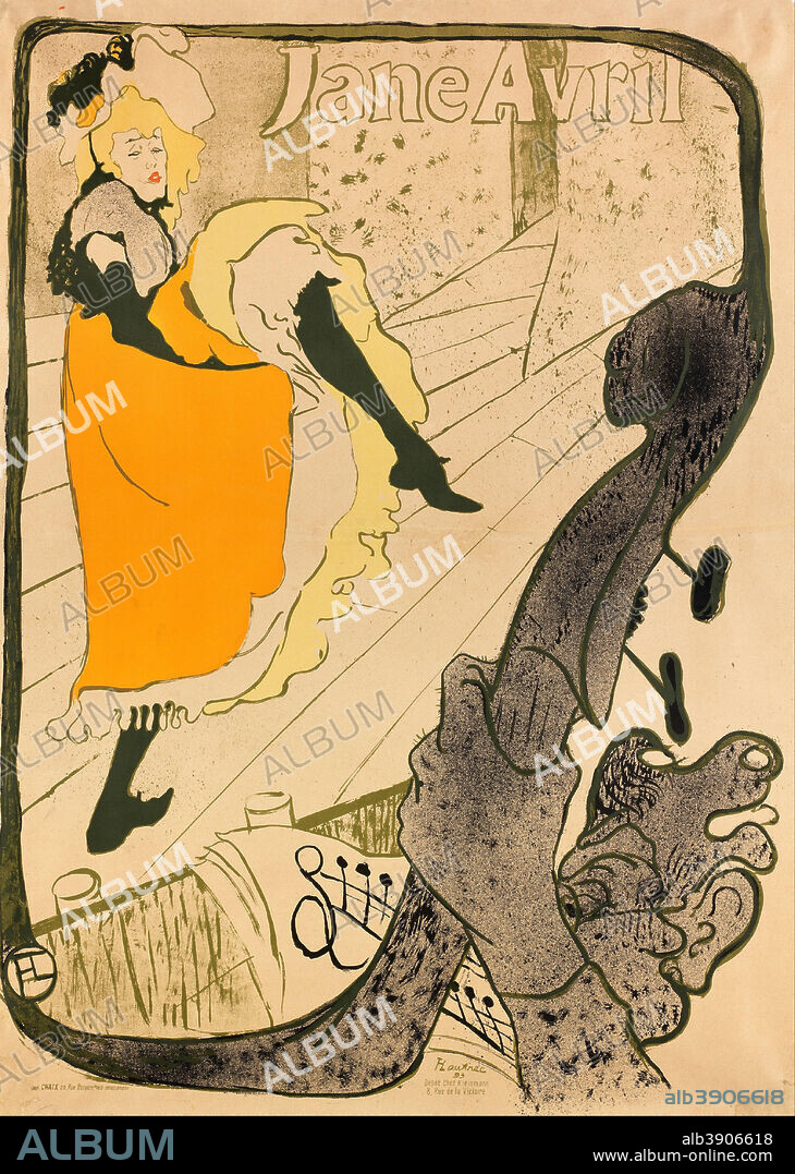 HENRI DE TOULOUSE-LAUTREC. Jane Avril. Date/Period: 1893. Print. Color lithograph Color lithograph. Height: 1,279.65 mm (50.37 in); Width: 914.40 mm (36 in).