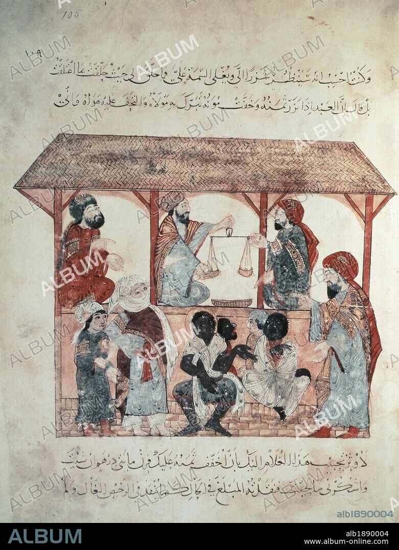 Slave market, Arabic miniature, 15th Century.