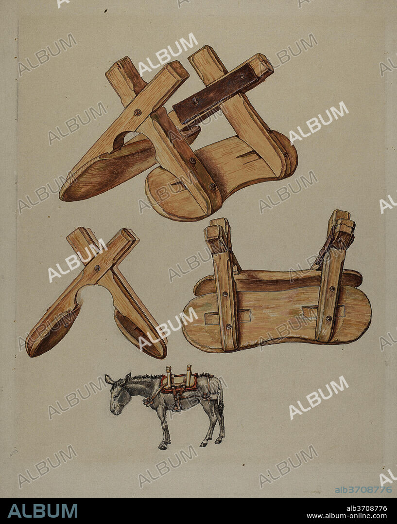 AMERICAN 20TH CENTURY. Unrigged Pack Saddle. Dated: c. 1932. Dimensions: overall: 40.5 x 30.7 cm (15 15/16 x 12 1/16 in.)  Original IAD Object: 16" long. Medium: watercolor, graphite, and pen and ink on paperboard.