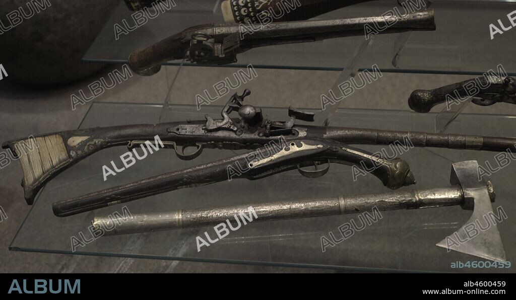 Ottoman Empire. Turkish weapons. 16th century. Musket (Tufek), pistol and ax. Armoury. Grandmaster Palace. Valletta. Malta.