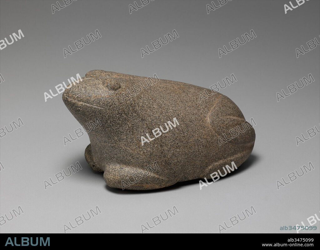 Weight in shape of frog, Old Babylonian, ca. 2000–1600 B.C., Mesopotamia, Babylonian, Diorite or andesite, 12.3 x 21.8 cm (4 7/8 x 8 5/8 in.), Stone-Implements-Inscribed, Zoomorphic weights were widespread in the ancient world. Weights in the shape of frogs and toads were rare in the Near East, but they do occur in Egypt. This frog weight is dated to the second millennium B.