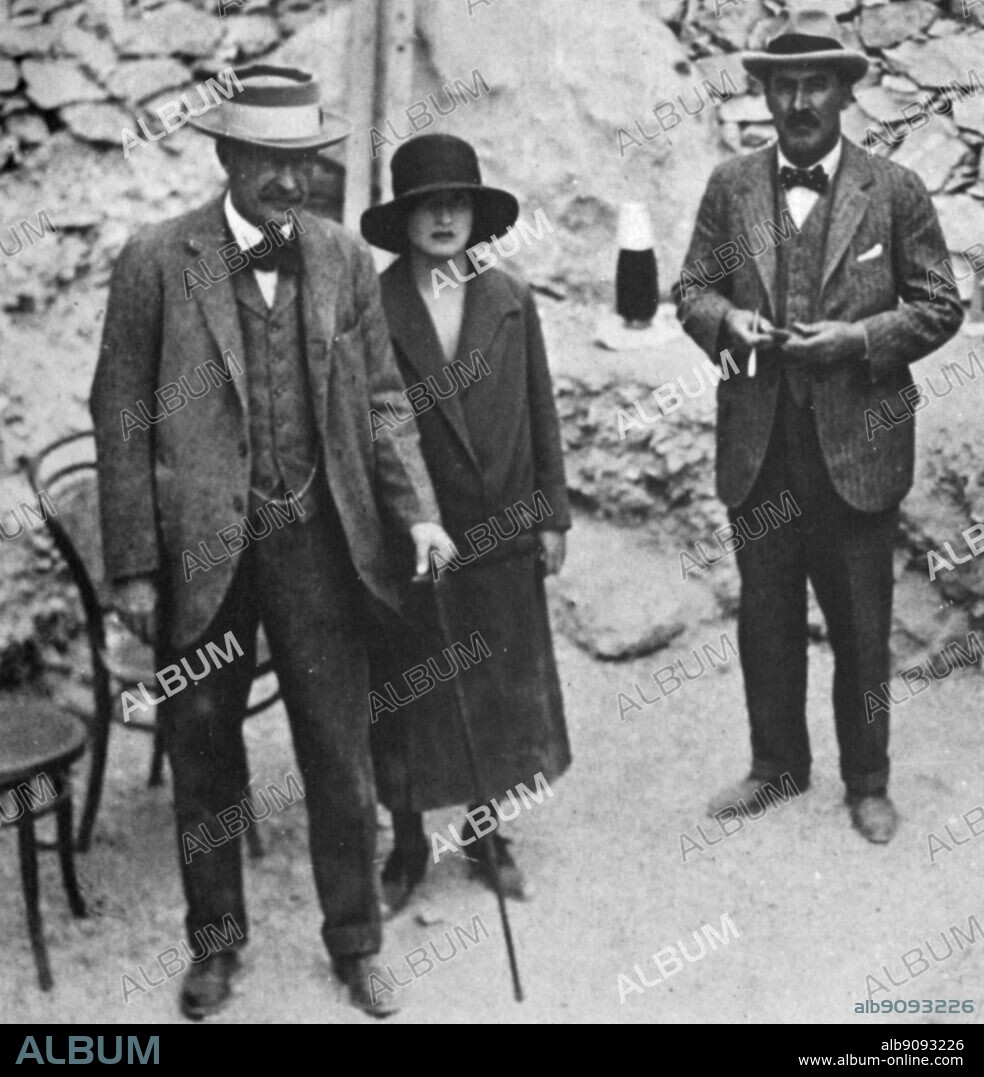 Lord Carnarvon, Lady Evelyn Herbert and Mr Howard Carter. The Treasures of Tutankhamen, The Exhibition Catalogue by I E S Edwards, page 26.