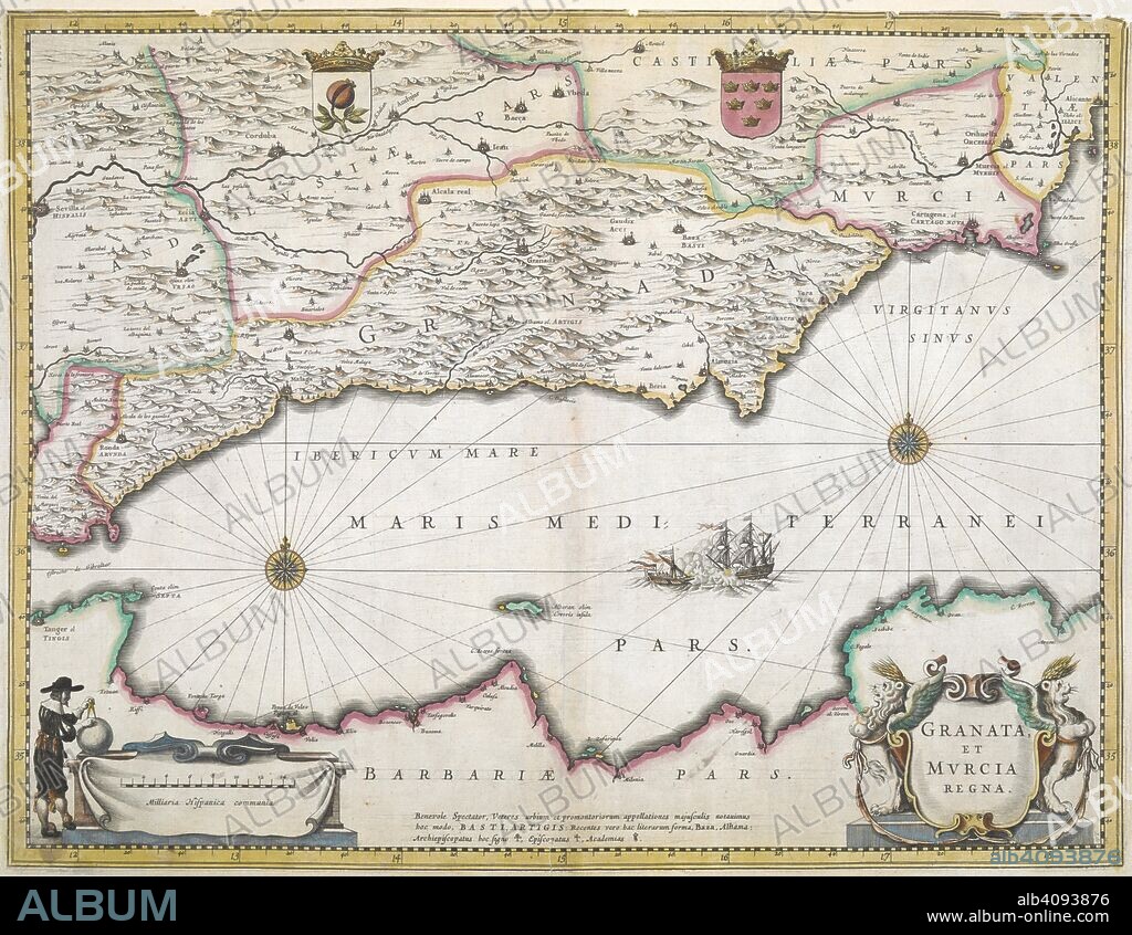 A 17th century map of the regions of Granada and Murcia, in Spain. [Granata et Murcia Regna]. [Amsterdam] : [J. Blaeu], [1662]. Source: Map K.Top.73.49.