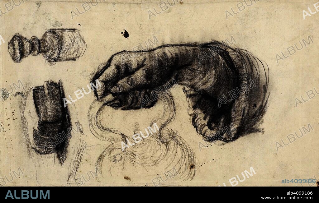 VINCENT VAN GOGH. Hand with a Pot, the Knob of a Chair and a Hunk of Bread. Date: March-April 1885, Nuenen. Dimensions: 21.2 cm x 34.4 cm.