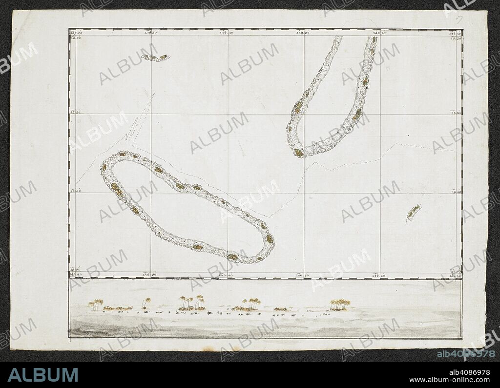 A chart showing two islands. SIXTY-SEVEN Charts and maps illustrating the voyages and surveys of Capt. James Cook, R.N., and other discoverers; circ. 1760- 1780. c 1760-1780. Source: Add. 31360, no.57.