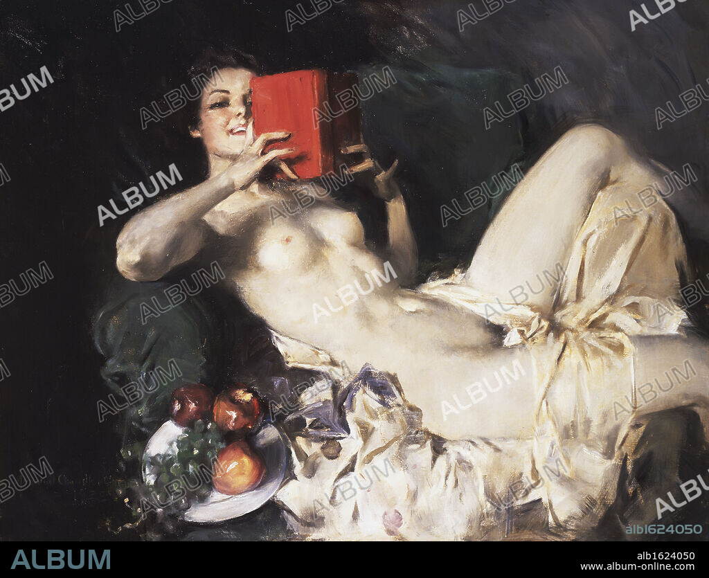 Girl Reading by Howard Chandler Christy, oil on canvas, 1925, 1873-1952,  USA, Pennsylvania, Philadelphia, David David Gallery. - Album alb1624050