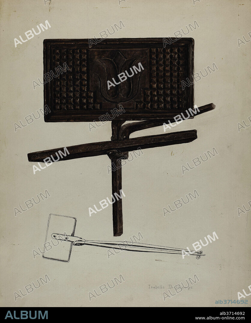 ISABELLE DE STRANGE. Waffle Iron. Dated: c. 1939. Dimensions: overall: 43.6 x 35.5 cm (17 3/16 x 14 in.)  Original IAD Object: 8 5/8"wide; 4 1/2" deep. Medium: watercolor, pen and ink, and graphite on paper.