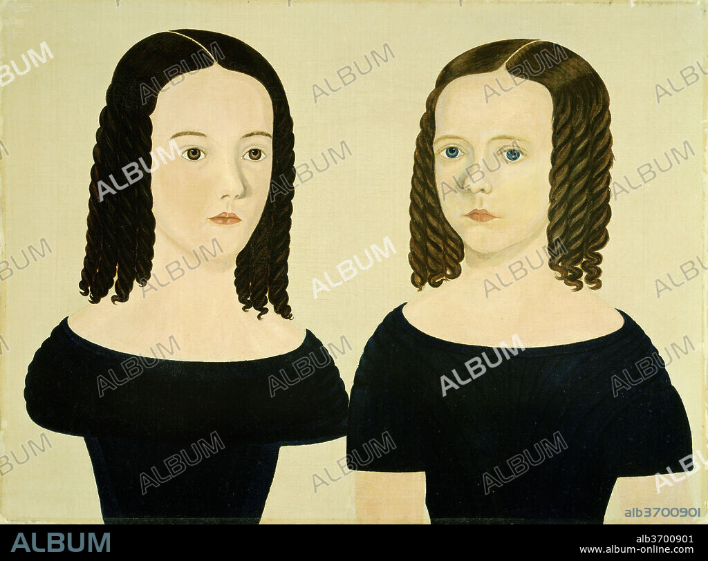 AMERICAN 19TH CENTURY. Sisters. Dated: c. 1840. Dimensions: overall: 46 x 60.8 cm (18 1/8 x 23 15/16 in.)  framed: 60 x 74.6 x 6 cm (23 5/8 x 29 3/8 x 2 3/8 in.). Medium: oil on canvas.