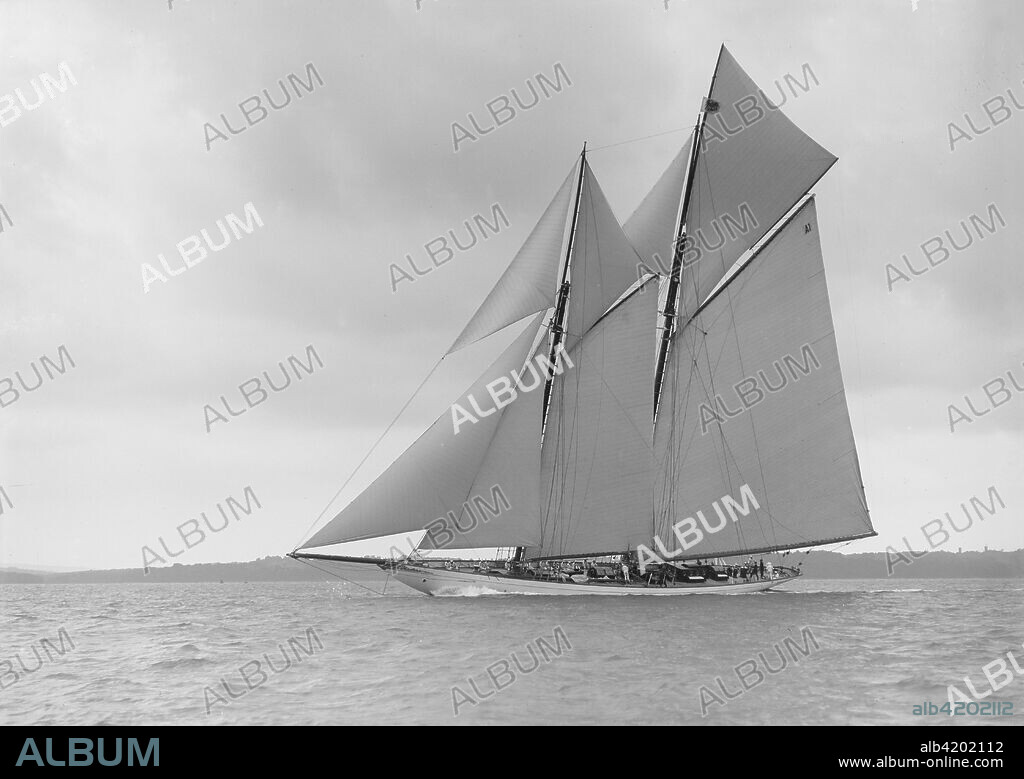 The schooner 'Meteor IV', 1913. 'Meteor IV' was Kaiser Wilhelm II's fourth yacht. It was designed by Max Oetz and launched in 1909.