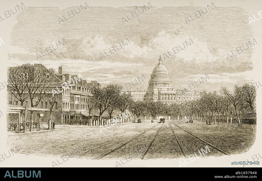 The Capitol building Washington DC in 1870s. From American Pictures Drawn With Pen And Pencil by Rev Samuel Manning circa 1880.