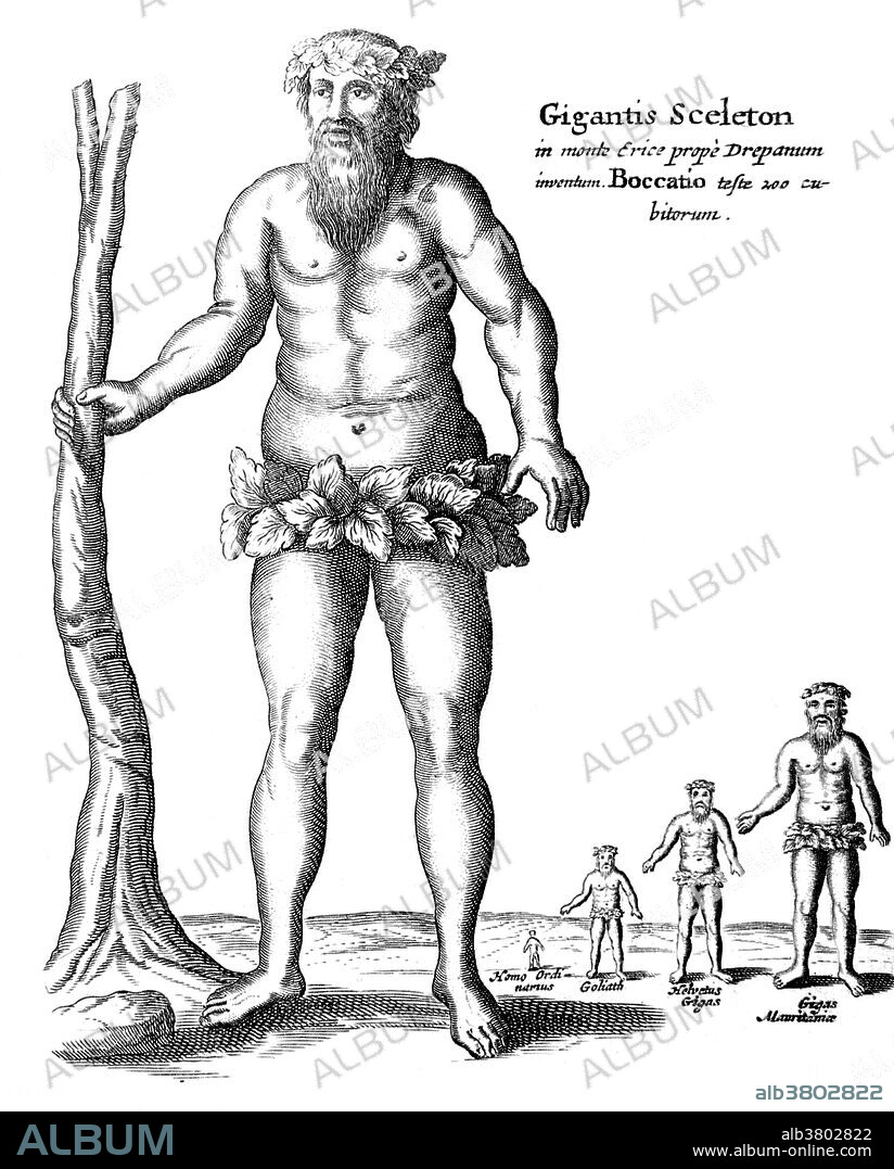 Illustration of giants from Mundus Subterraneus by Athanasius Kircher (1664). The mythology and legends of many different cultures include monsters of human appearance but prodigious size and strength. Giant is the English word commonly used for such beings, derived he gigantes of Greek mythology. In various Indo-European mythologies, gigantic peoples are featured as primeval creatures associated with chaos and the wild nature, and they are frequently in conflict with the gods, be they Olympian, Nartian, Hindu or Norse. There are also accounts of giants in the Old Testament, most famously Goliath. Attributed to them are extraordinary strength and physical proportions. Fairy tales such as Jack the Giant Killer have formed our modern perception of giants as stupid and violent monsters, sometimes said to eat humans. In some more recent portrayals, giants are both intelligent and friendly, as in Gulliver's Travels.