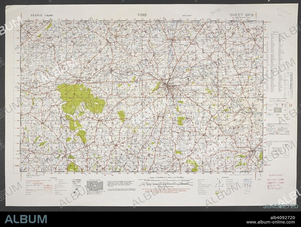 A map produced during the Second World War, showing Vire, in the Basse-Normandie region, northwestern France. France 1:50,000. War Office. General staff. Geographical section. [London] : Ordnance Survey, 1942. Source: Maps MOD GSGS 4250. Sheet 6F/6. Superceded copy.