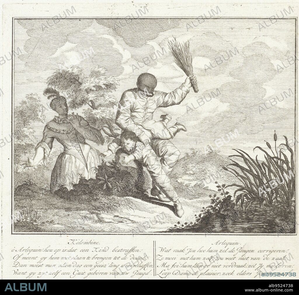 Arlequin gives his child a spanking on the bare buttocks. Kolombine  observes the scene from behind a bush and tells Arlequin to stop punishing  his child in this way. Arleq - Album