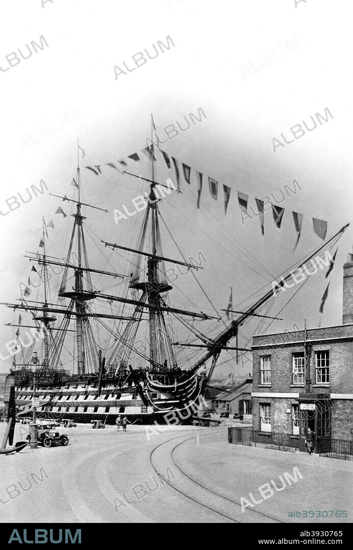 HMS 'Victory', Portsmouth, Hampshire, early 20th century. 'Victory' was a first rate ship of the line of the Royal Navy, built between 1759 and 1765.