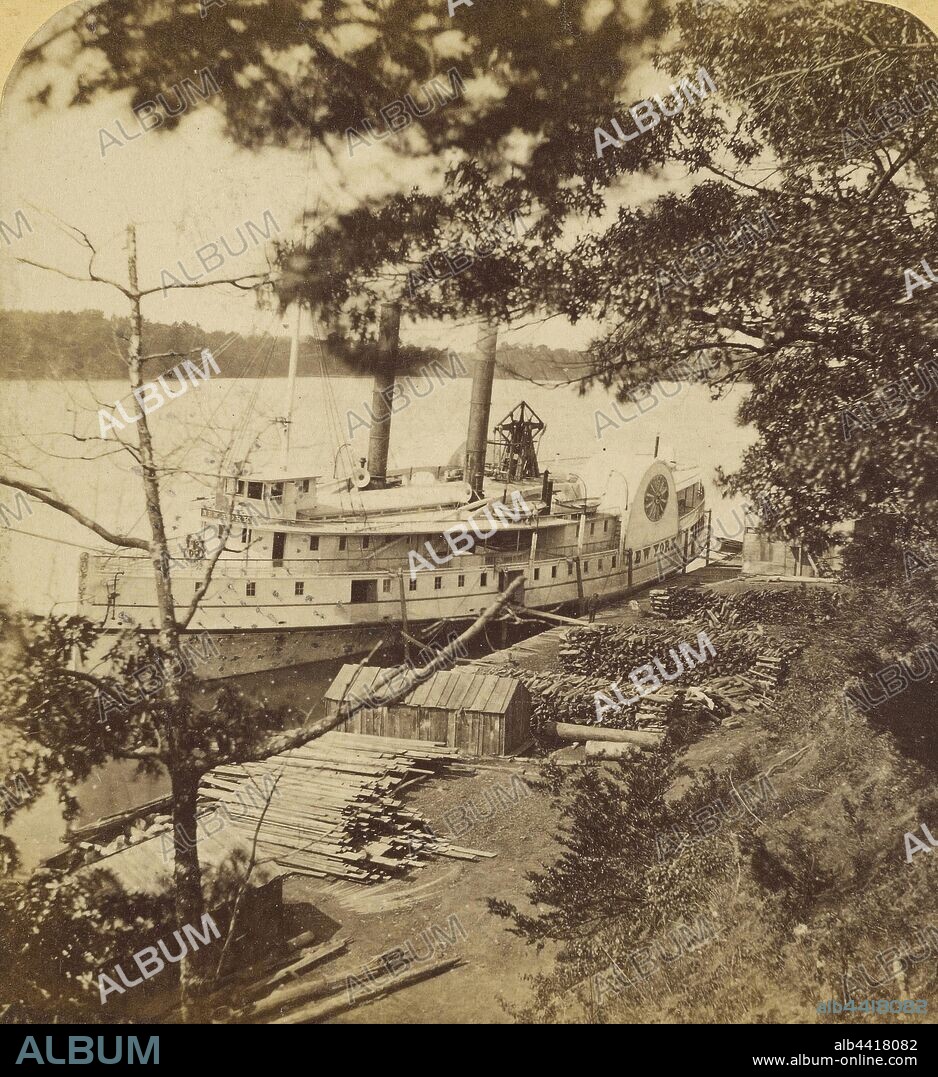 Steamer York at Lewiston Landing, Niagara River, Deloss Barnum (American, 1825 - 1873), about 1860–1865, Albumen silver print.