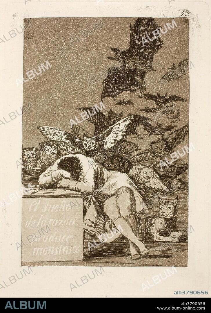 Francisco de Goya y Lucientes / 'The Sleep of Reason Produces Monsters'. 1797 - 1799. Etching, Aquatint on ivory laid paper.