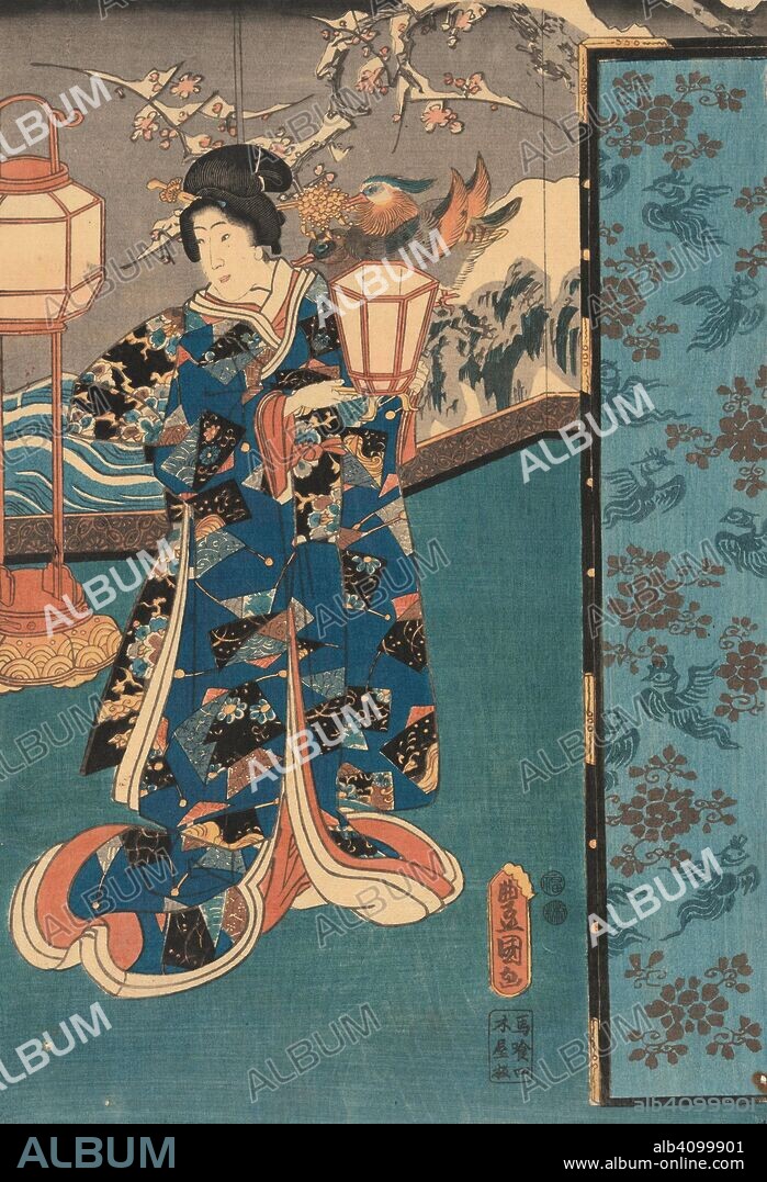 UTAGAWA KUNISADA. Behind the Folding Screen, right sheet of a triptych. Date: 1849-1851v. Dimensions: 38 cm x 26 cm.