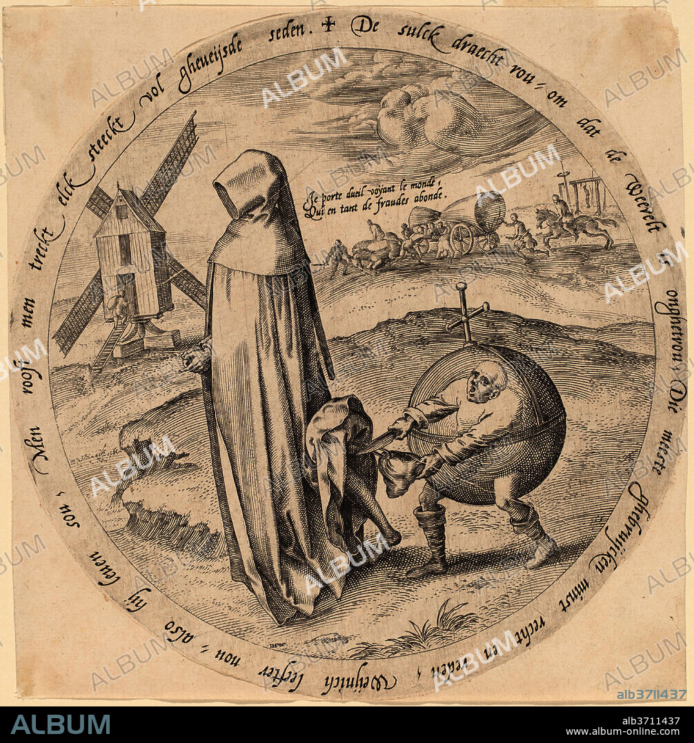 HIERONYMUS WIERIX AFTER PIETER BRUEGEL THE ELDER. The Misanthrope Robbed by the World. Medium: engraving.