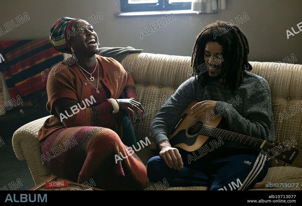 KINGSLEY BEN-ADIR and LASHANA LYNCH in BOB MARLEY: ONE LOVE, 2024, directed by REINALDO MARCUS GREEN. Copyright Paramount Pictures, Tuff Gong Pictures, Plan B Entertainment.