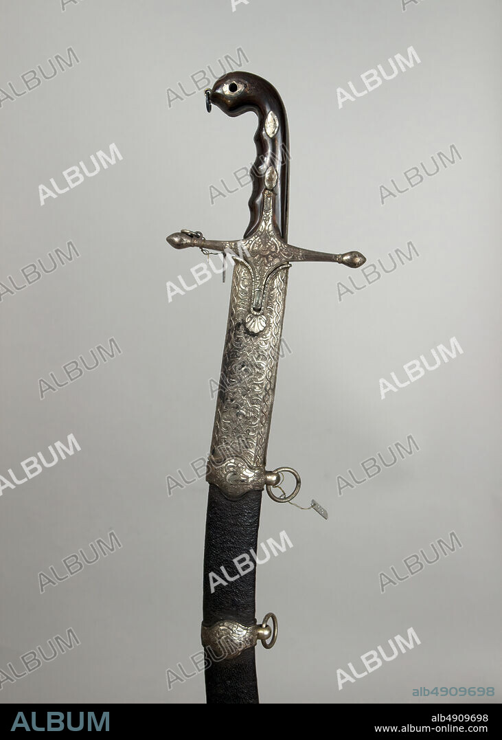 Sword (Kilij) with Scabbard, Turkish, 19th century, Turkish, Steel, horn, silver, H. with scabbard 35 1/4 in. (89.5 cm); H. without scabbard 33 in. (83.8 cm); W. 6 in. (15.2 cm); Wt. 1 lb. 6.5 oz. (637.9 g); Wt. of scabbard 1 lb. 4.3 oz. (575.5 g), Swords.