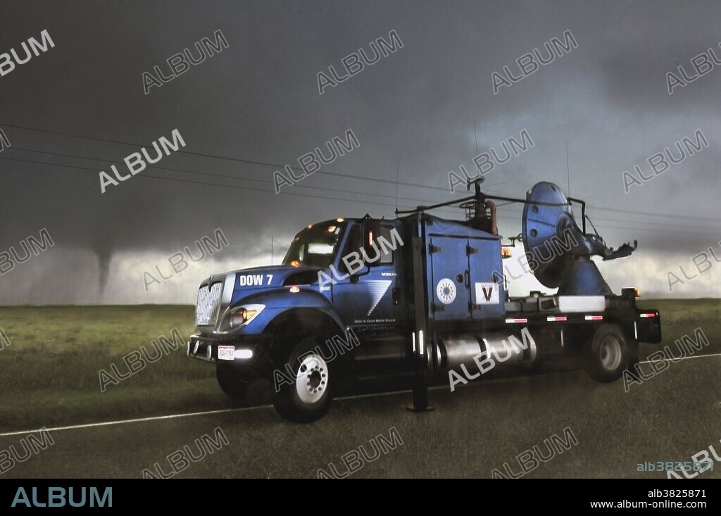 A Doppler on Wheels portable weather radar truck scans a tornado in the Texas Panhandle on June 13, 2010. More than 100 research vehicles, including the DOW, participated in VORTEX 2, an unprecedented two-year science project to study tornadoes in the United States in 2009 and 2010.