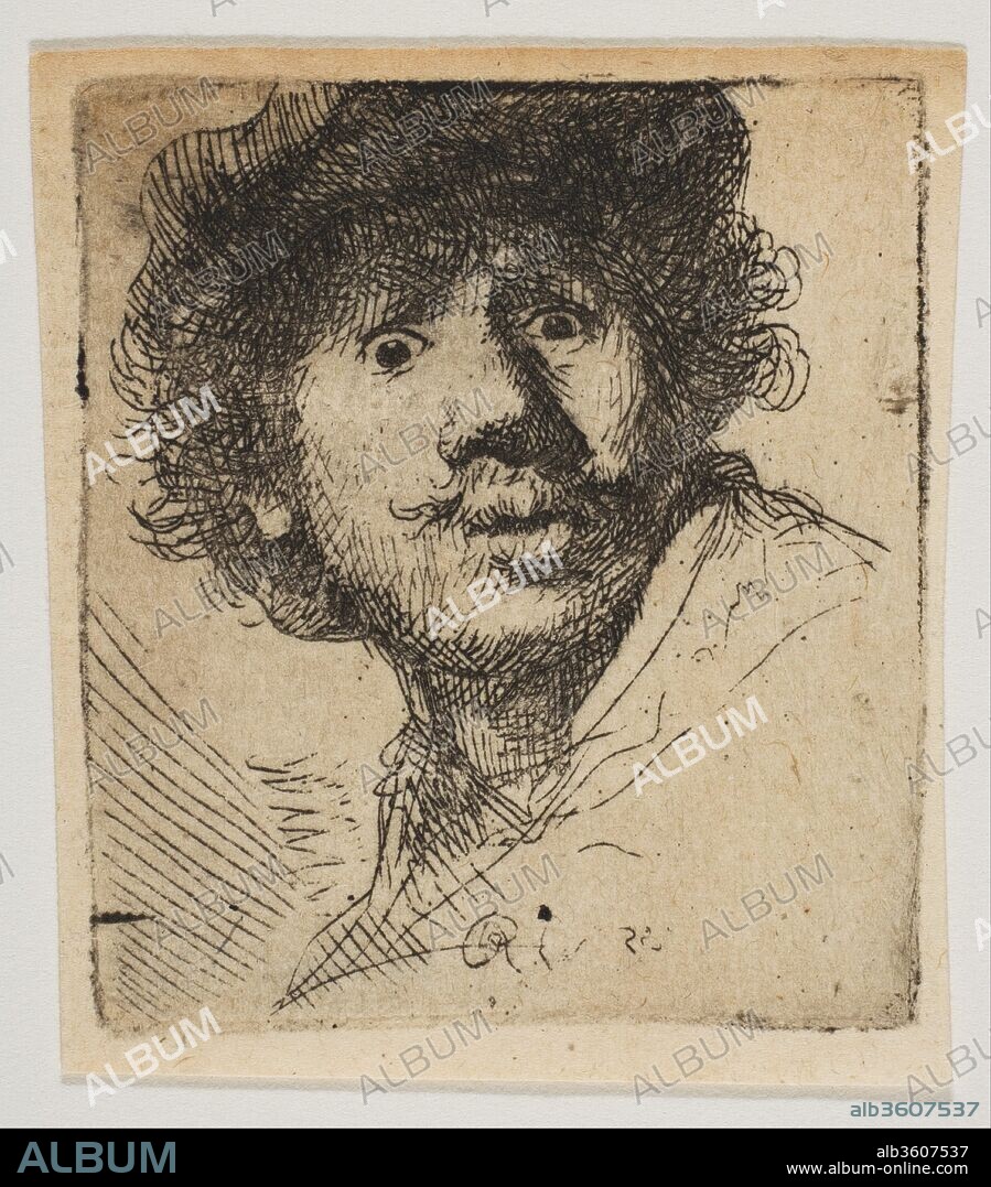 Rembrandt in a Cap, Open Mouthed and Staring: Bust in Outline (copy). Artist: After Rembrandt (Rembrandt van Rijn) (Dutch, Leiden 1606-1669 Amsterdam). Dimensions: Plate: 1 15/16 x 1 3/4 in. (5 x 4.5 cm)
Sheet: 2 1/8 x 1 15/16 in. (5.4 x 4.9 cm). Printer: Leonard Leibowitz. Date: 17th century.