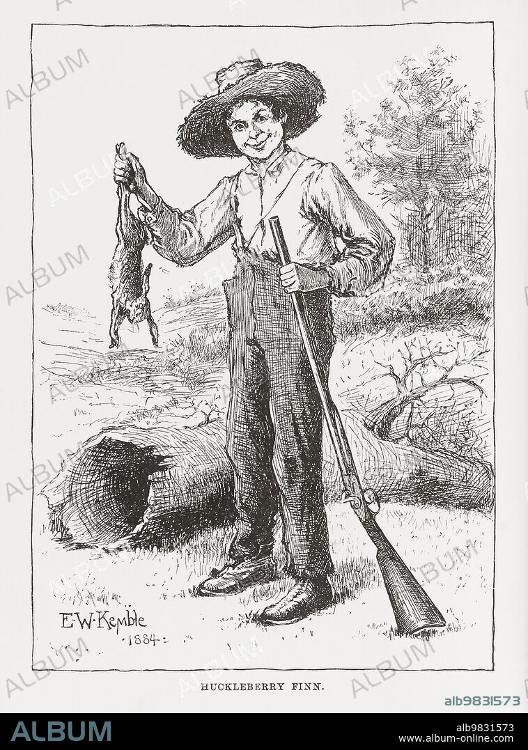 Huckleberry Finn, fictional character created by American author Mark Twain, who appears in the books The Adventures of Tom Sawyer and Adventures of Huckleberry Finn and as the narrator of Tom Sawyer Abroad and Tom Sawyer, Detective. After an illustration of Huck by American illustrator Edward Winsor Kemble in the first edition of The Adventures of Huckleberry Finn, 1885.