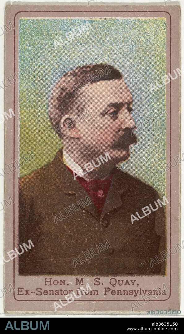 Honorable M. S. Quay, Ex-Senator from Pennsylvania, from the Heroes of the Spanish War series (T175). Dimensions: Sheet: 2 5/8 × 1 7/16 in. (6.6 × 3.7 cm). Publisher: Issued by Kinney Brothers (American) ?. Date: ca. 1901.
Trade cards from the "Heroes of the Spanish War" series (T175), issued ca. 1901. Although not inscribed on the cards, the set is believed to have been issued by Sweet Caporal Cigarettes.