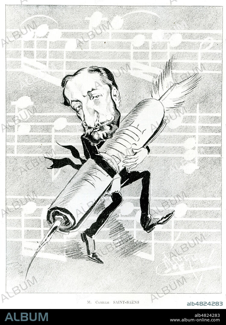 Cartoon on Camille Saint Saens (Saint-Saens) (1835 - 1921), French