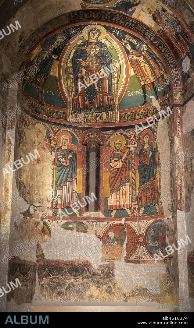 Romanesque art in the National Art Museum of Catalonia,Barcrelona,paintings of Santa Maria in Taüll (1123 AC).Boí valley.