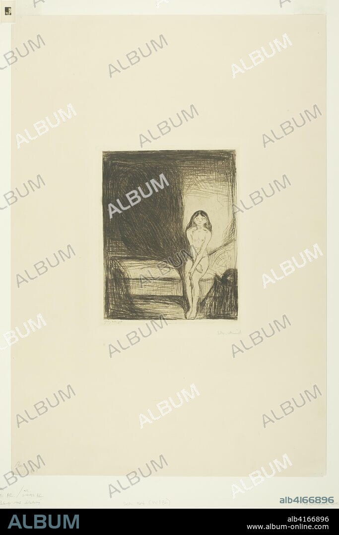 Puberty. Edvard Munch (Norwegian, 1863-1944); printed by Otto Felsing (German, born 1854). Date: 1902. Dimensions: 185 x 147 mm (image); 197 x 160 mm (plate); 502 x 345 mm (sheet). Etching in black on cream wove paper. Origin: Norway.