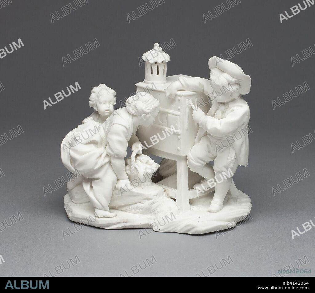 MANUFACTURE NATIONALE DE SEVRES. The Peep Show, or the Magic Lantern (La Curiosité ou La Lanterne Magique). Sèvres Porcelain Manufactory; French, founded 1740; Modeled by Etienne-Maurice Falconet (French, 1716-1791). Date: 1752-1762. Dimensions: 15.6 x 16.8 cm (6 1/8 x 6 5/8 in.). Soft-paste unglazed porcelain (biscuit). Origin: Sèvres.