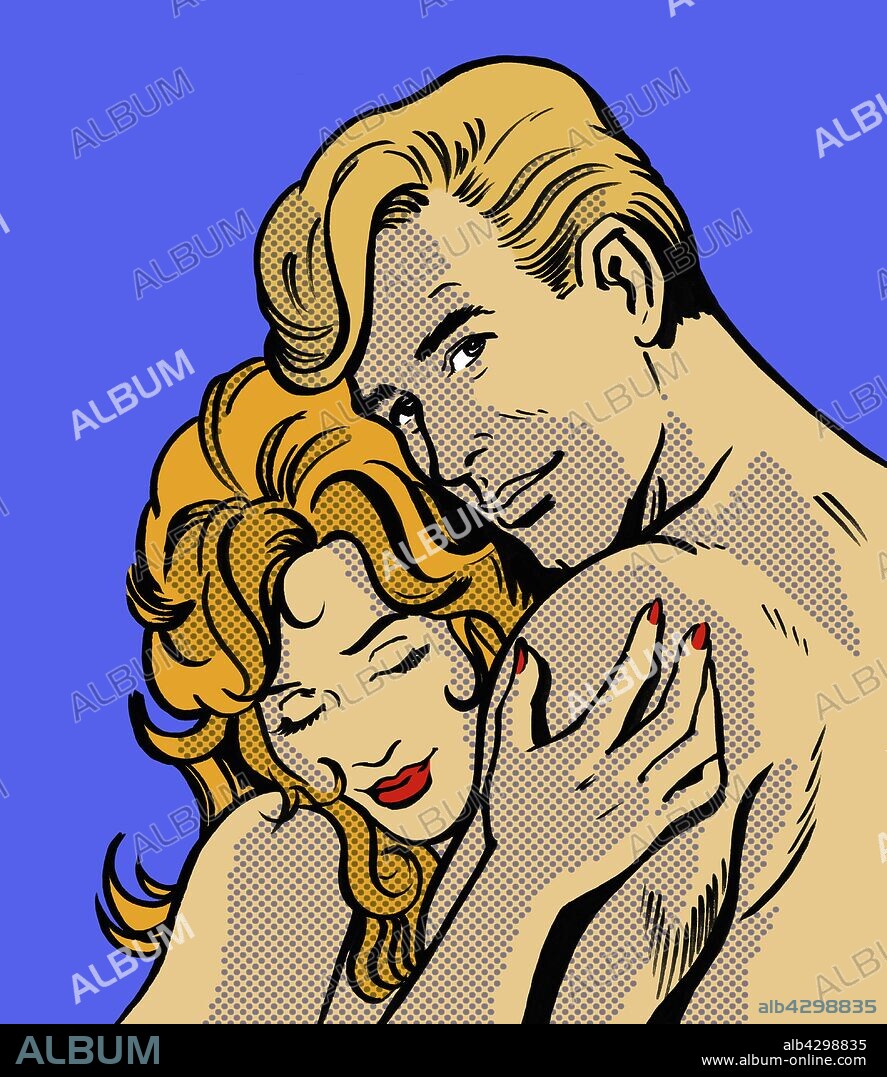 Close up cartoon of nude couple hugging. - Album alb4298835