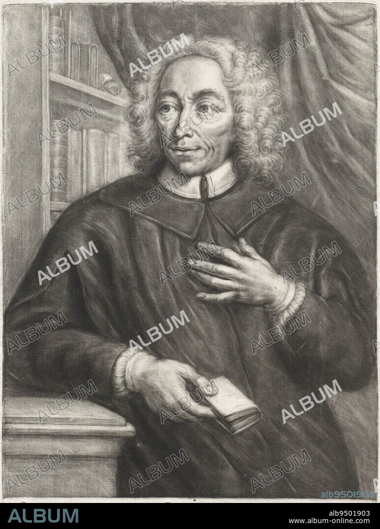 Portrait of the pastor J de Jager, print maker: Johannes van Vilsteren, (mentioned on object), Joan Nanning, (mentioned on object), publisher: Gerrit Tielenburg, (mentioned on object), print maker: Northern Netherlands, publisher: Amsterdam, 1740, paper, engraving, h 282 mm × w 191 mm.