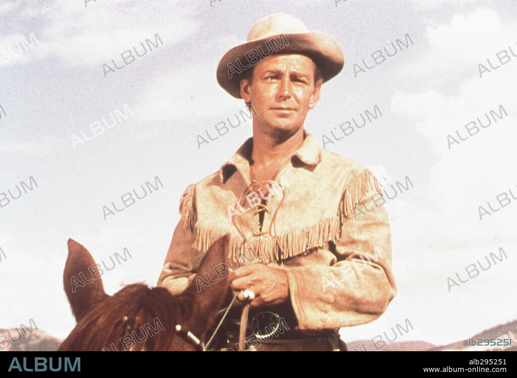 ALAN LADD en RAÍCES PROFUNDAS, 1953 (SHANE), dirigida por GEORGE STEVENS. Copyright PARAMOUNT PICTURES.