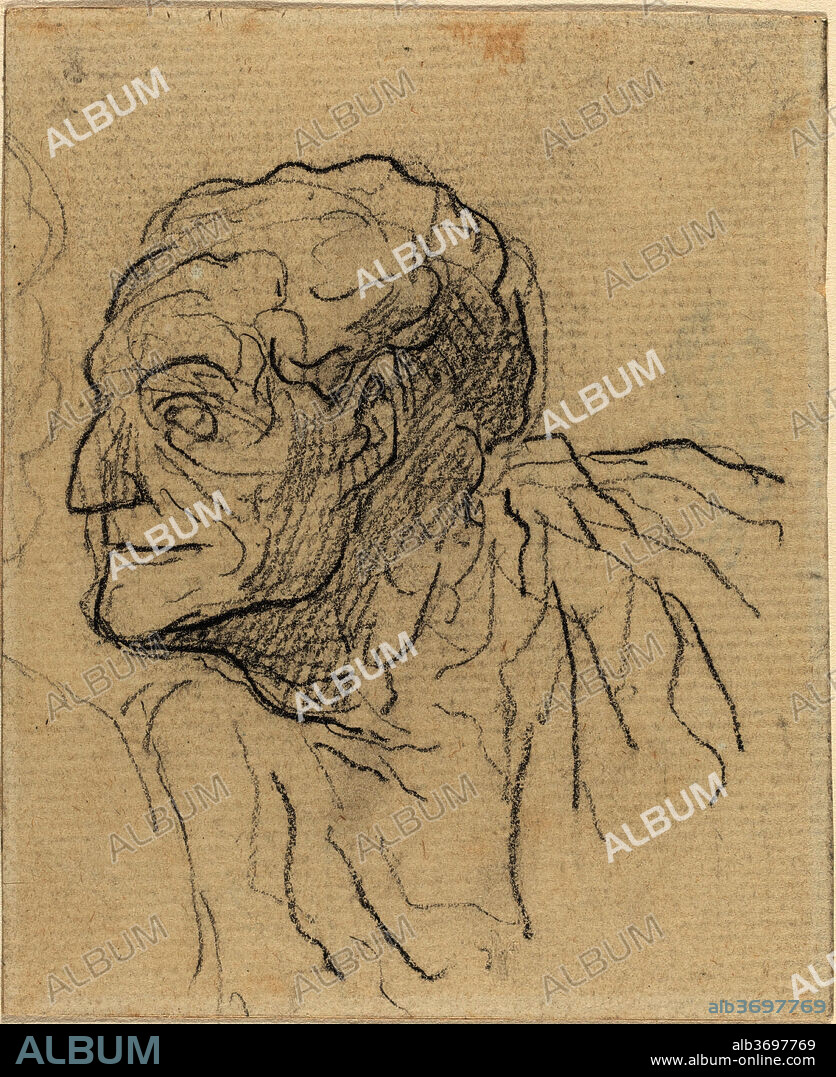 HONORE DAUMIER. Study of a Man. Dimensions: overall: 9.9 x 8.2 cm (3 7/8 x 3 1/4 in.). Medium: black chalk with black crayon and traces of graphite on laid paper.