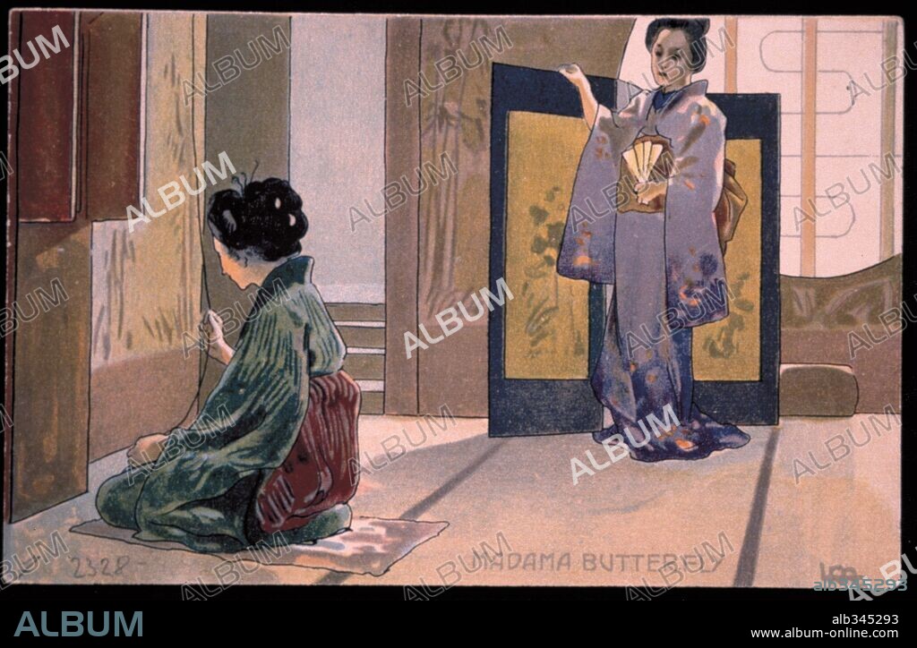 GIACOMO PUCCINI. Madam Butterfly by Puccini Card by Leopoldo Metlicovitz showing scene by sceens.