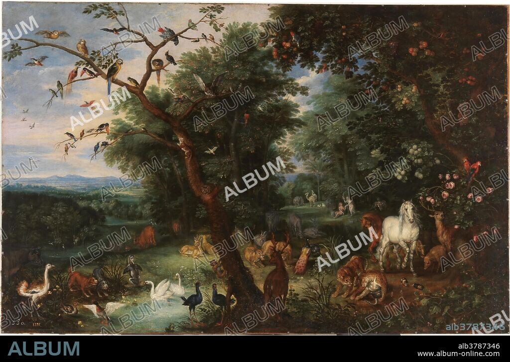 PIETER BRUEGHEL THE YOUNGER. Pieter Brueghel el Joven (Copy after Brueghel the Elder, Jan (Jan 'Velvet' Brueghel)) / 'Earthly Paradise'. Ca. 1626. Oil on copperplate.