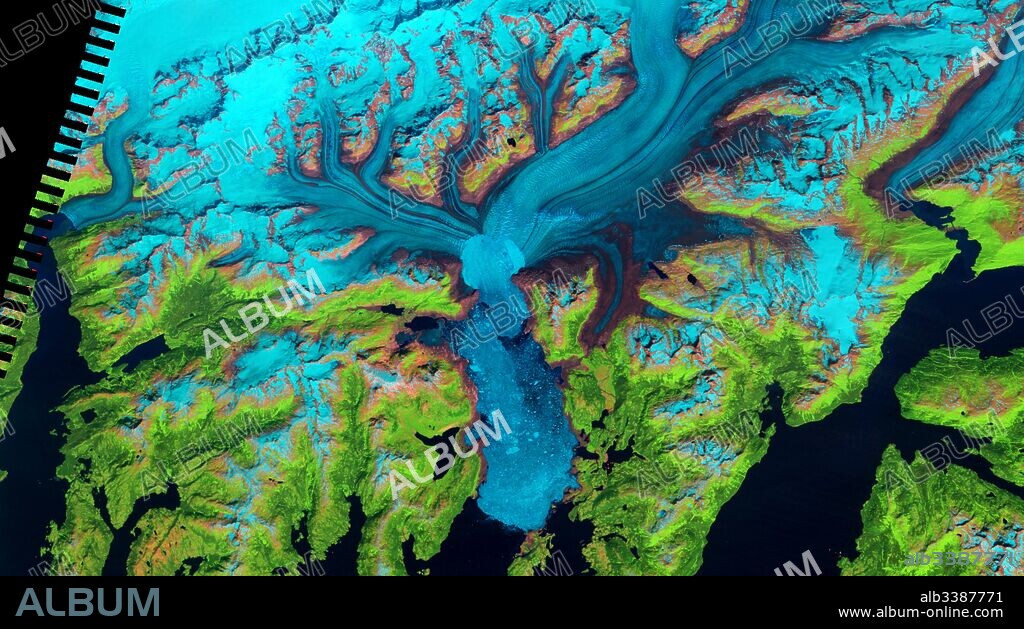 Retreat of Alaska's Columbia Glacier; Satellite image shows the state of glacier melting in 2009.