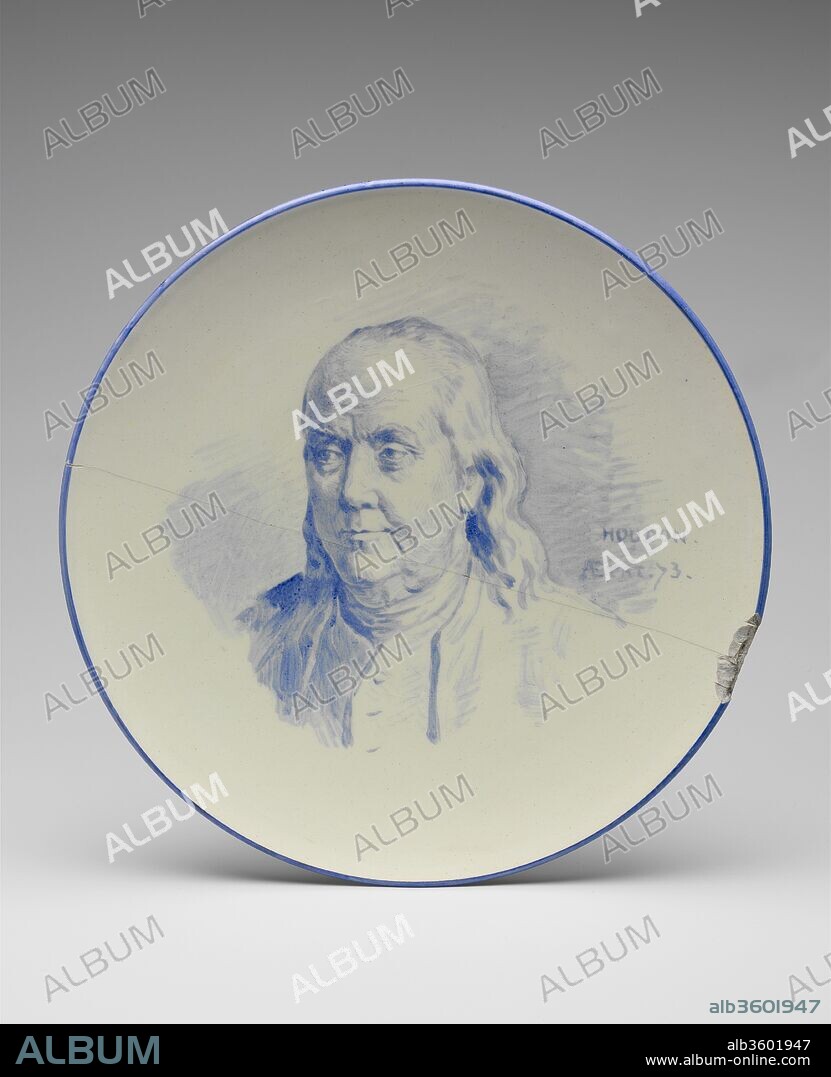 Plate of Benjamin Franklin. Artist: After Jean Antoine Houdon (French, Versailles 1741-1828 Paris). Culture: French. Designer: Probably designed by Emile Dupont-Zipcy (1822-1885). Dimensions: Diam. 8 3/4 in. (22.2 cm). Date: 1776-1883.