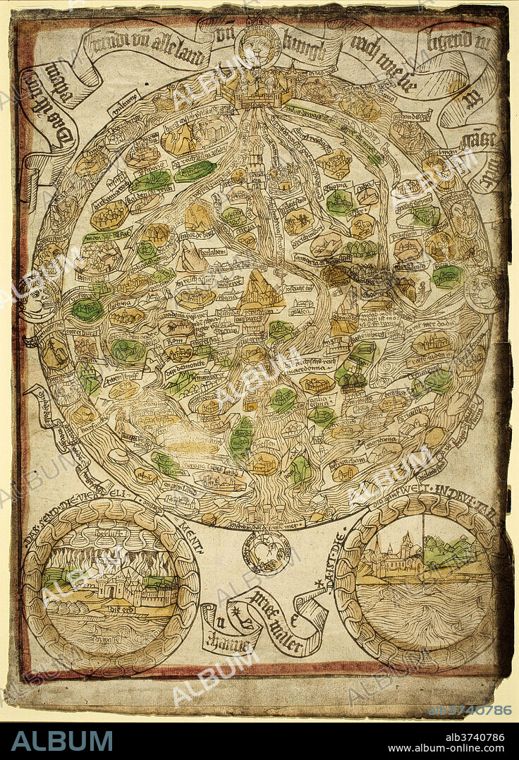 GERMAN 15TH CENTURY. Map of the World. Dated: c. 1480. Dimensions: image: 41.3 x 29.2 cm (16 1/4 x 11 1/2 in.)  sheet: 38.4 x 28.8 cm (15 1/8 x 11 5/16 in.)  overall (external frame dimensions): 59.7 x 44.5 cm (23 1/2 x 17 1/2 in.). Medium: woodcut.