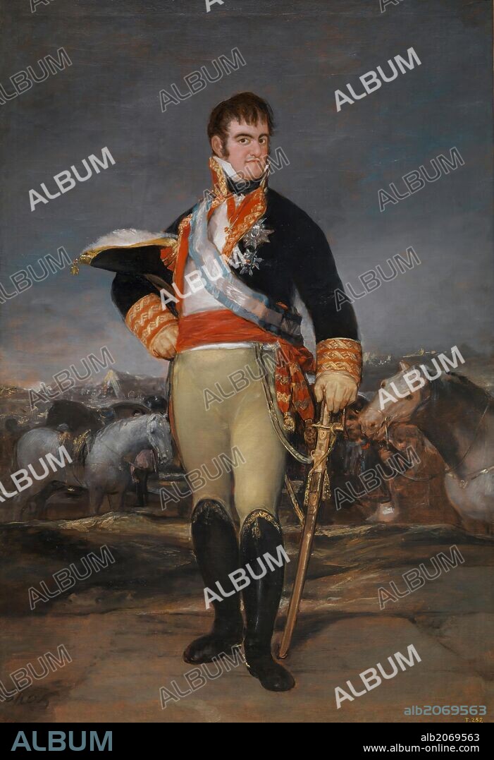 Francisco de Goya y Lucientes / 'Fernando VII, ante un campamento', Hacia 1815, Escuela Española, Óleo sobre Lienzo, 207 cm x 140 cm, P00724.