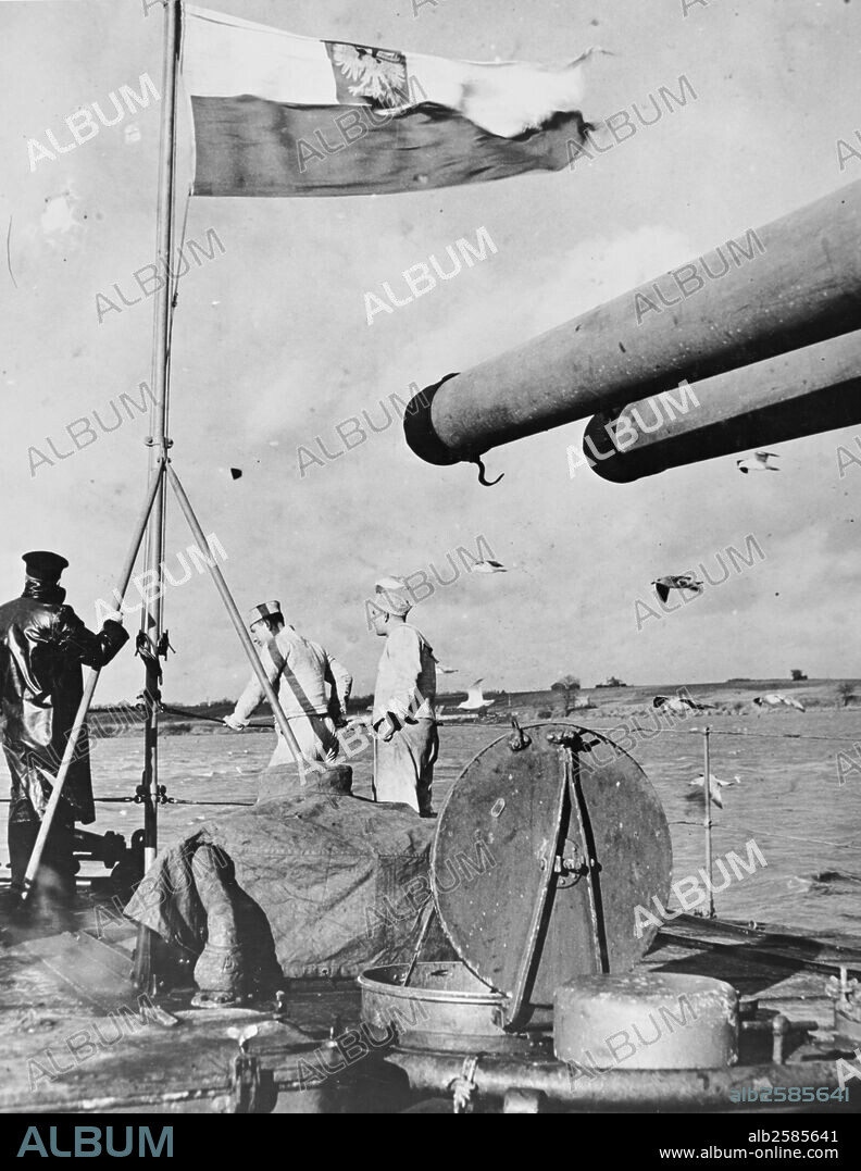 Poland. The Polish flag flying from one of the polish destroyers which are now co-operating with the British Navy.