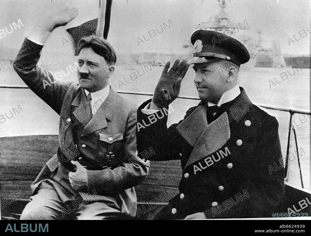 Imperial Chancellor Adolf Hitler (l) and Admiral Erich Raeder visit the German fleet (undated). 30/11/1999